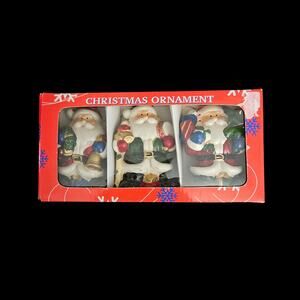 Vintage Santa Claus Ceramic Christmas Ornament Set Boxed Holiday Decor
